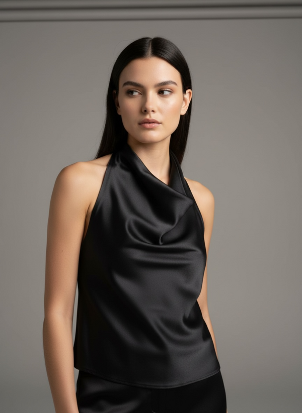 Conjunto Satén Cowl Halter