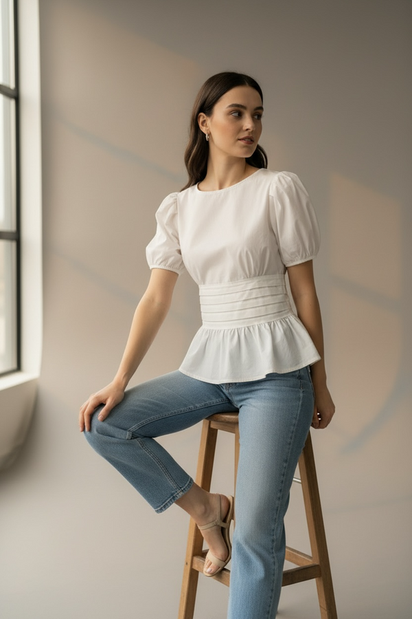 Blusa con jaretas y manga corta