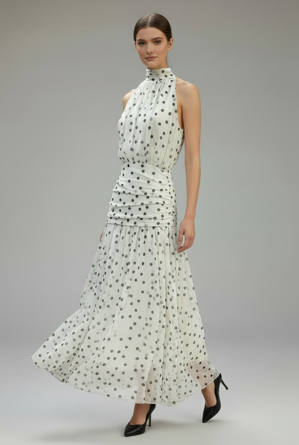 Vestido Lunares con Drapeado