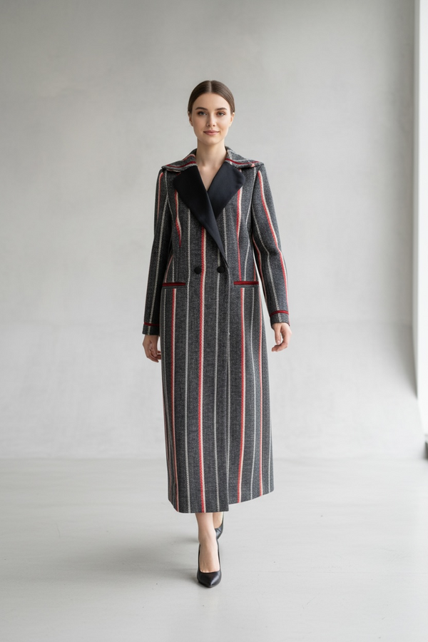 Abrigo "Heritage" Maxi a Rayas con Detalles de Sastre
