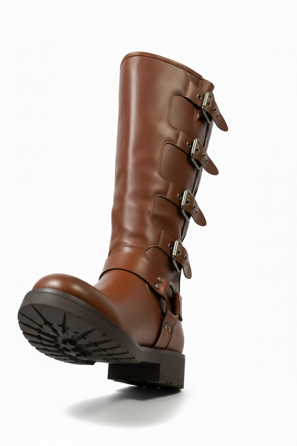 Botas “track” Altas Estilo Motero con Múltiples Hebillas