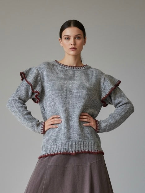 Jersey de Punto con Volantes en Hombros y Ribete