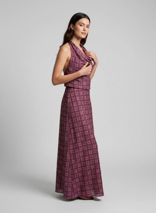 Vestido Halter Fluido Estampado Mosaic