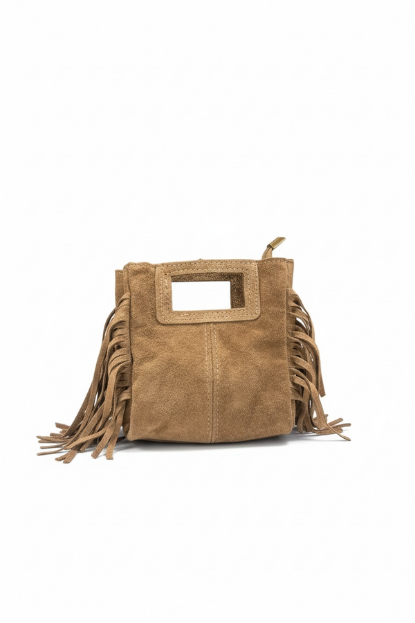Bolso boho mini en piel con flecos
