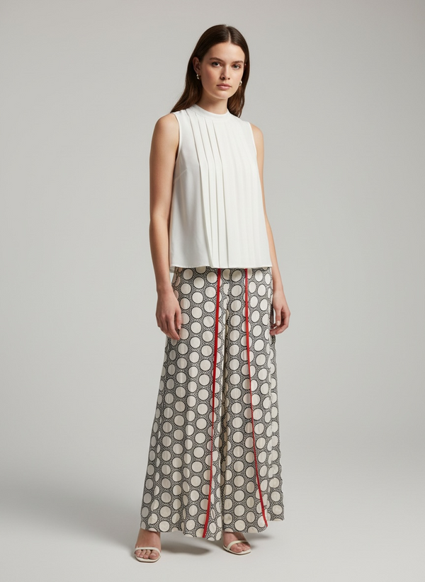 Falda Maxi Círculos con Ribete Rojo