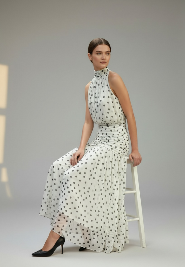 Vestido Lunares con Drapeado
