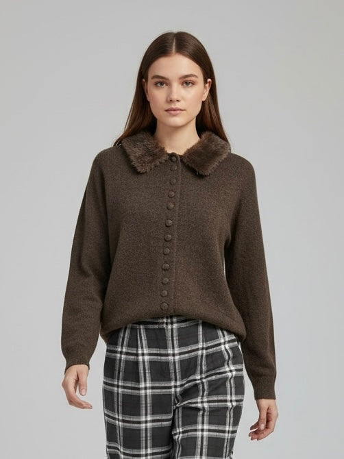 Jersey/ chaqueta Aura con cuello efecto pelo